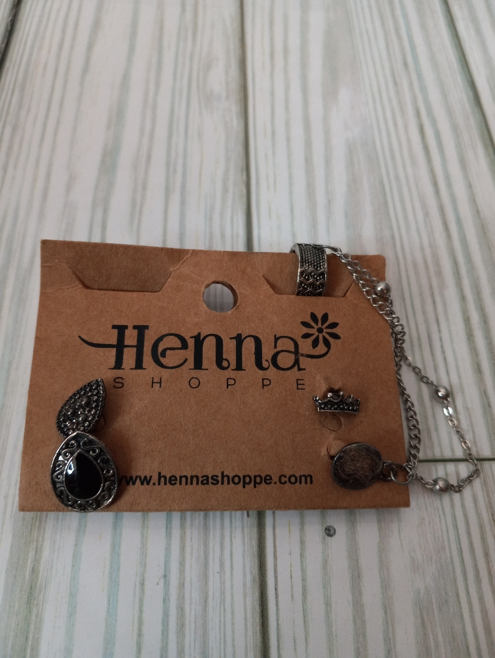 Henna Shoppe Boho Hippie Silver-tone & Black Earring Set with Cuff.